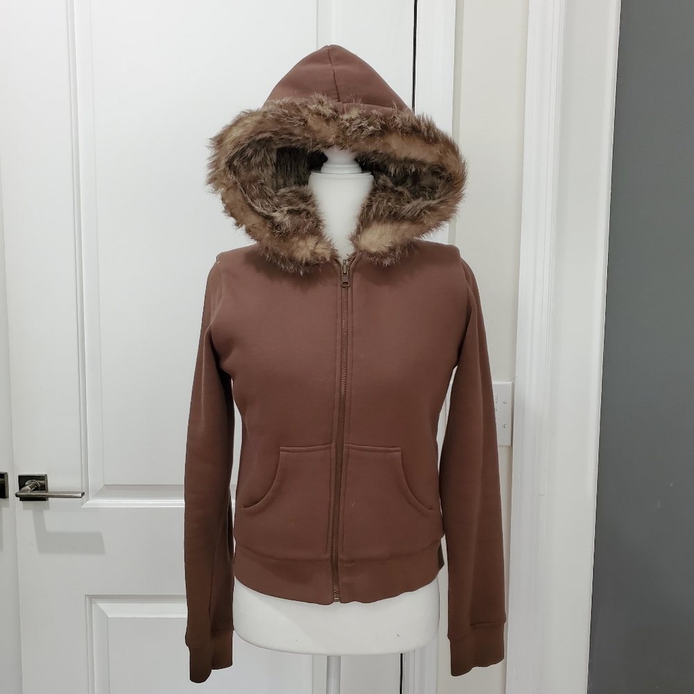 Hot Kiss Brown Faux Fur Jacket.